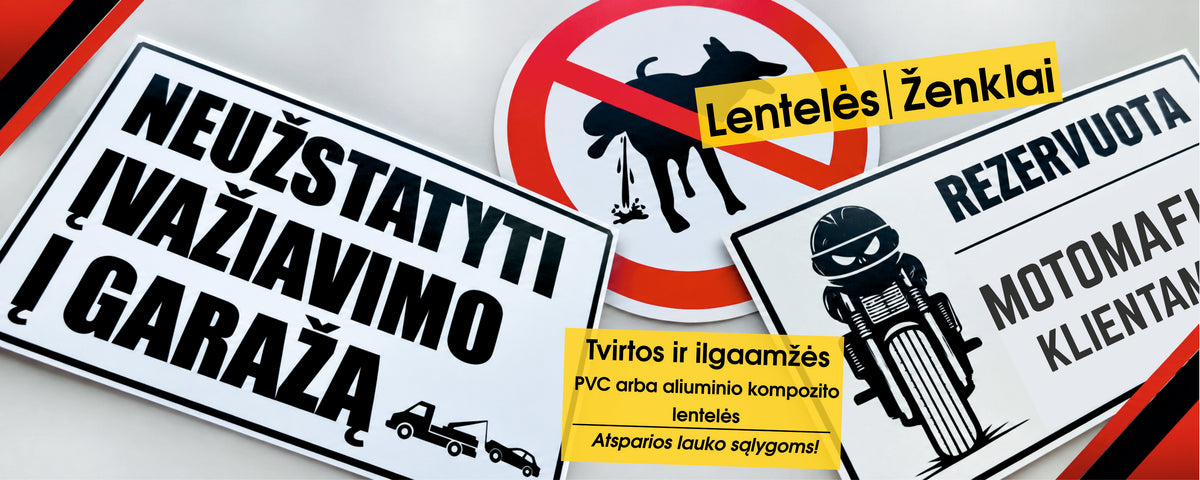 Spausdinti ženklai bei lentelės internetu