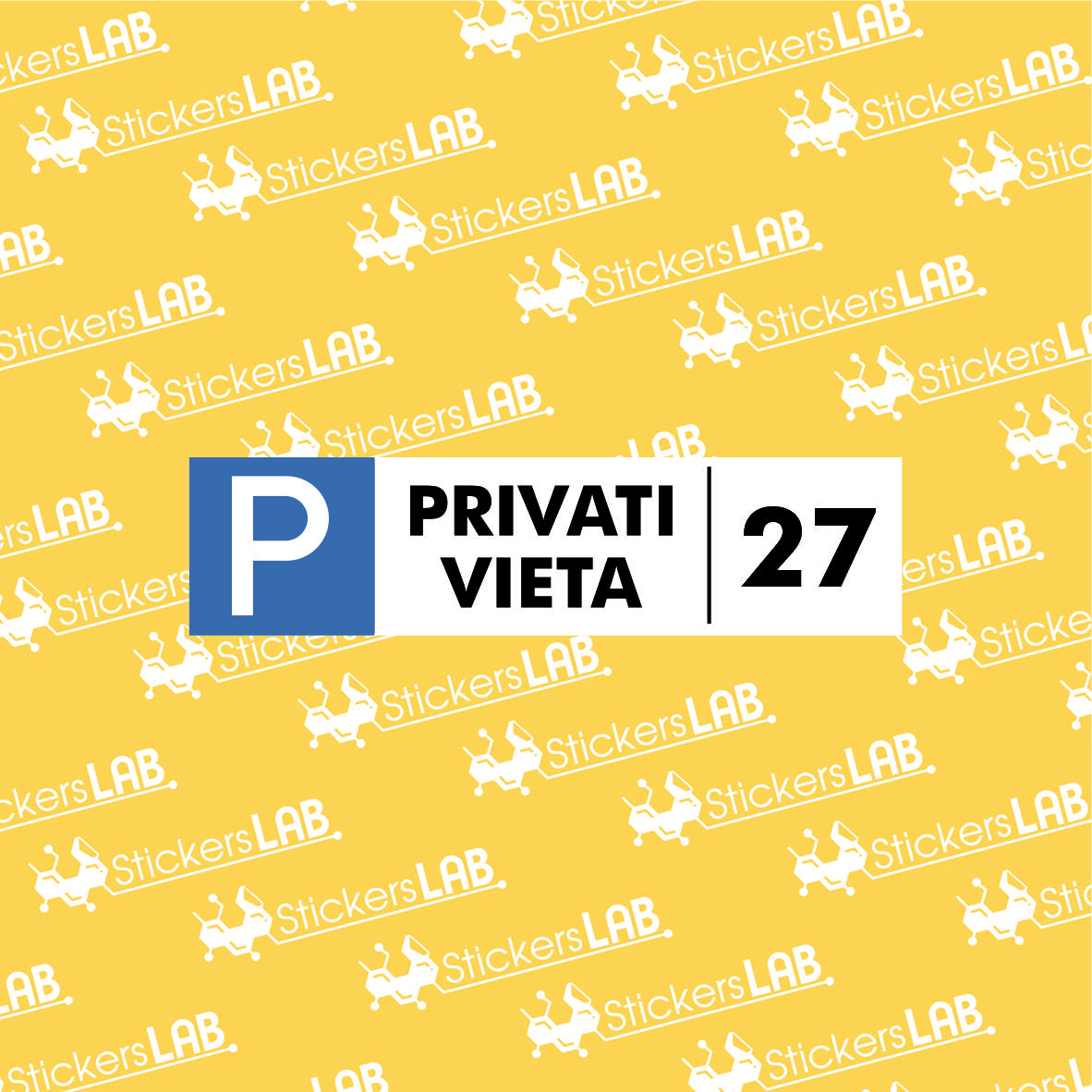 Ženklas su užrašu "PRIVATI VIETA" su pasirinktu numeriu