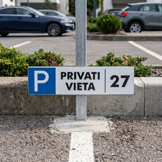Ženklas su užrašu "PRIVATI VIETA" su pasirinktu numeriu - StickersLAB
