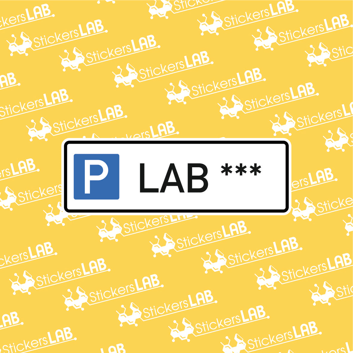 Ženklas su užrašu "REZERVUOTA PARKINGO VIETA" su pasirinktu tekstu - StickersLAB